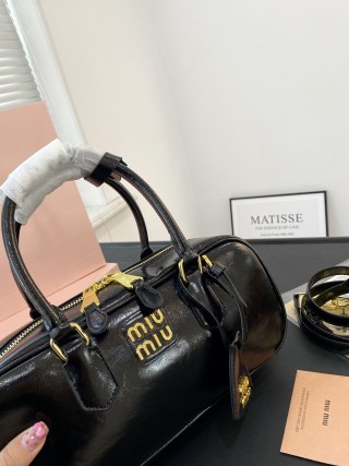Miu Miu Black Leather Bowling Bag with Gold Hardware view 2