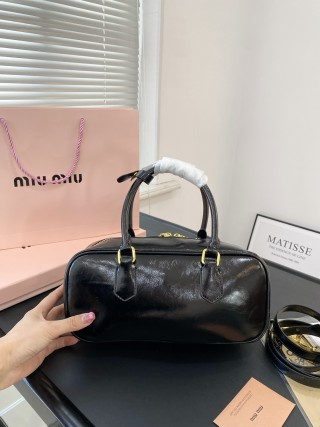 Miu Miu Black Leather Bowling Bag with Gold Hardware view 3