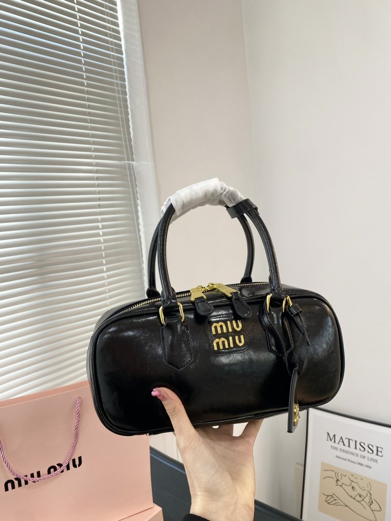 Miu Miu Black Leather Bowling Bag with Gold Hardware view
