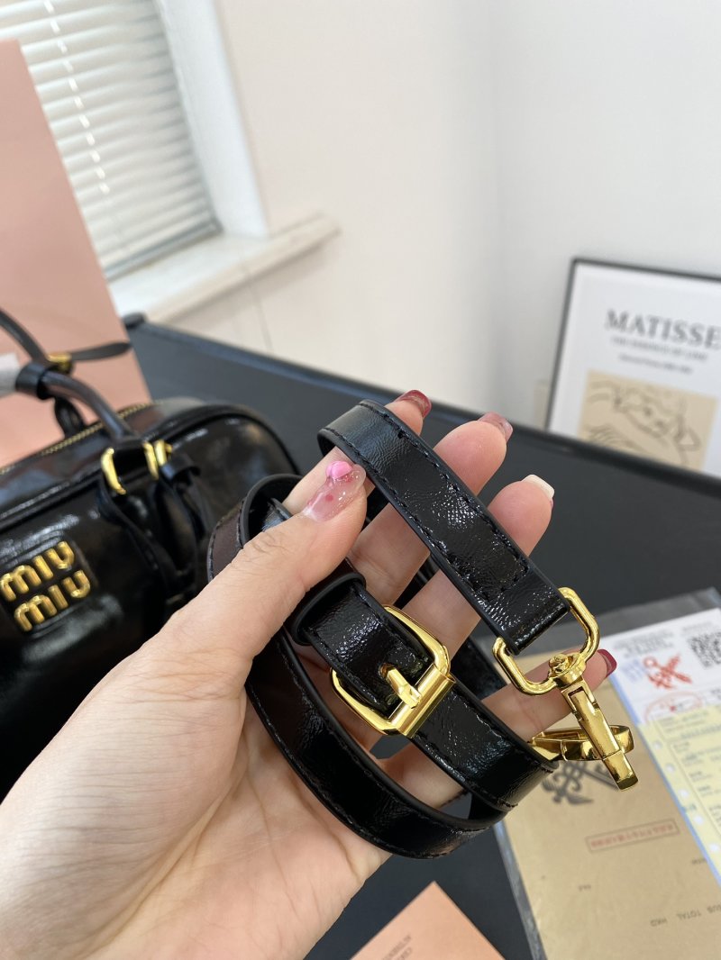 Miu Miu Black Leather Bowling Bag with Gold Hardware view