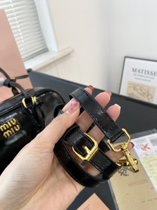 Miu Miu Black Leather Bowling Bag with Gold Hardware view 5