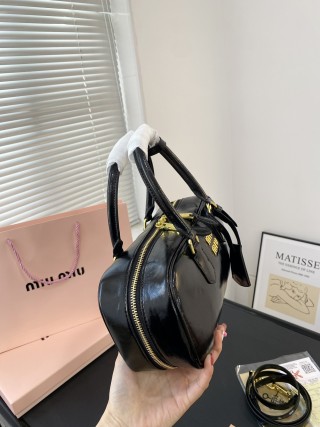Miu Miu Black Leather Bowling Bag with Gold Hardware view 6