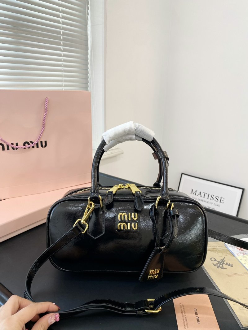 Miu Miu Black Leather Bowling Bag with Gold Hardware view