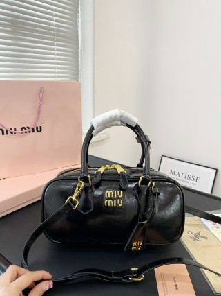 Miu Miu Black Leather Bowling Bag with Gold Hardware view 7