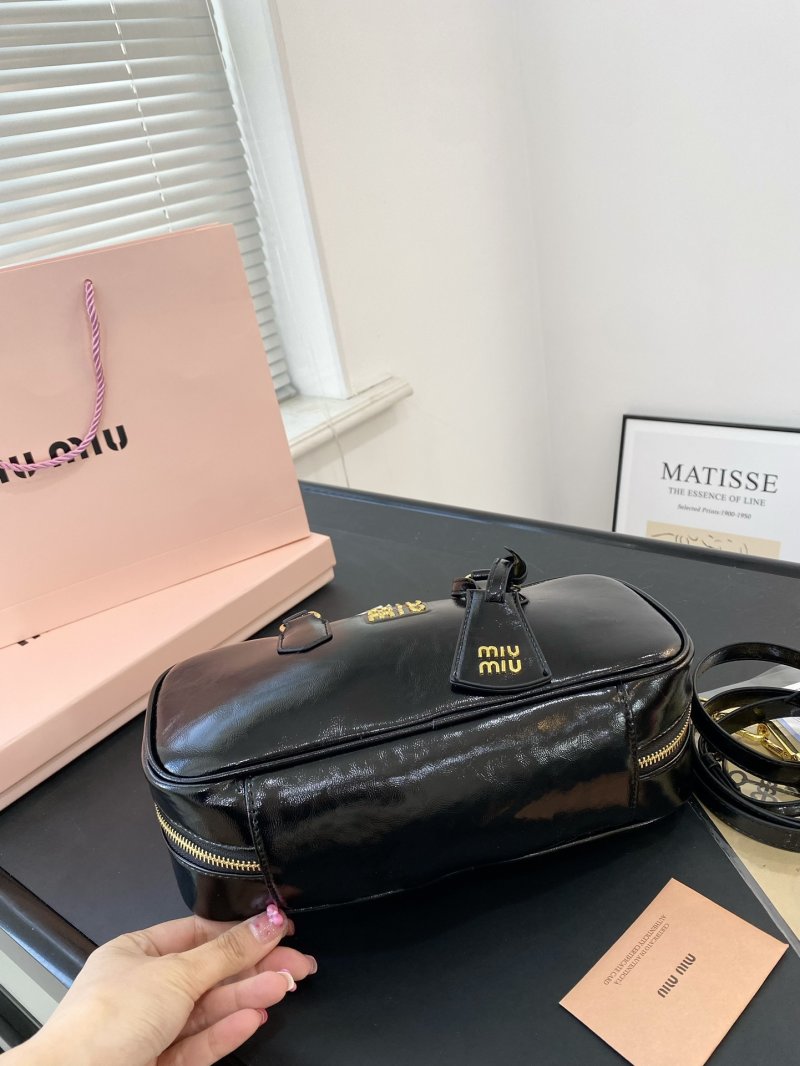 Miu Miu Black Leather Bowling Bag with Gold Hardware view