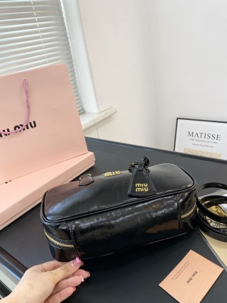 Miu Miu Black Leather Bowling Bag with Gold Hardware view 8
