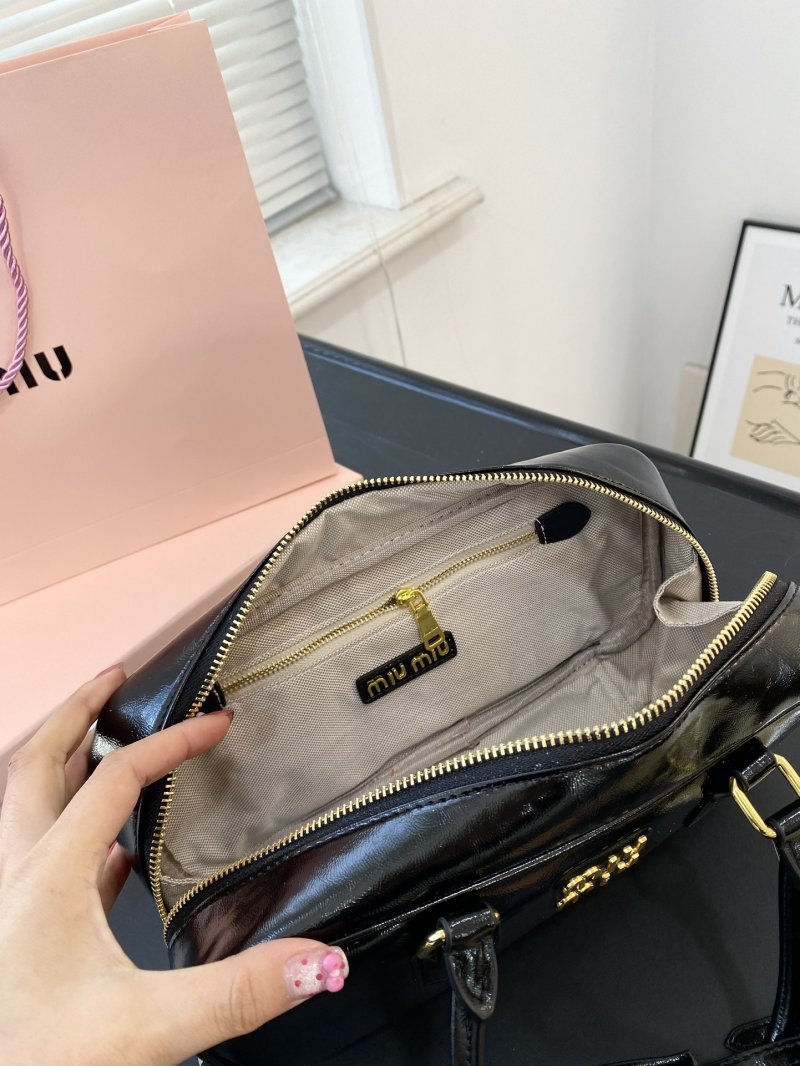 Miu Miu Black Leather Bowling Bag with Gold Hardware view