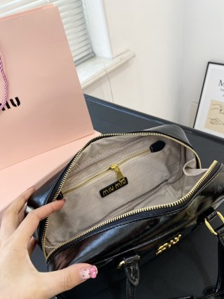Miu Miu Black Leather Bowling Bag with Gold Hardware view 9