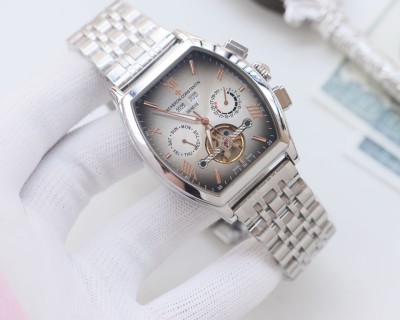 Vacheron Constantin Inspired Tonneau Tourbillon Automatic Watch Silver view 3