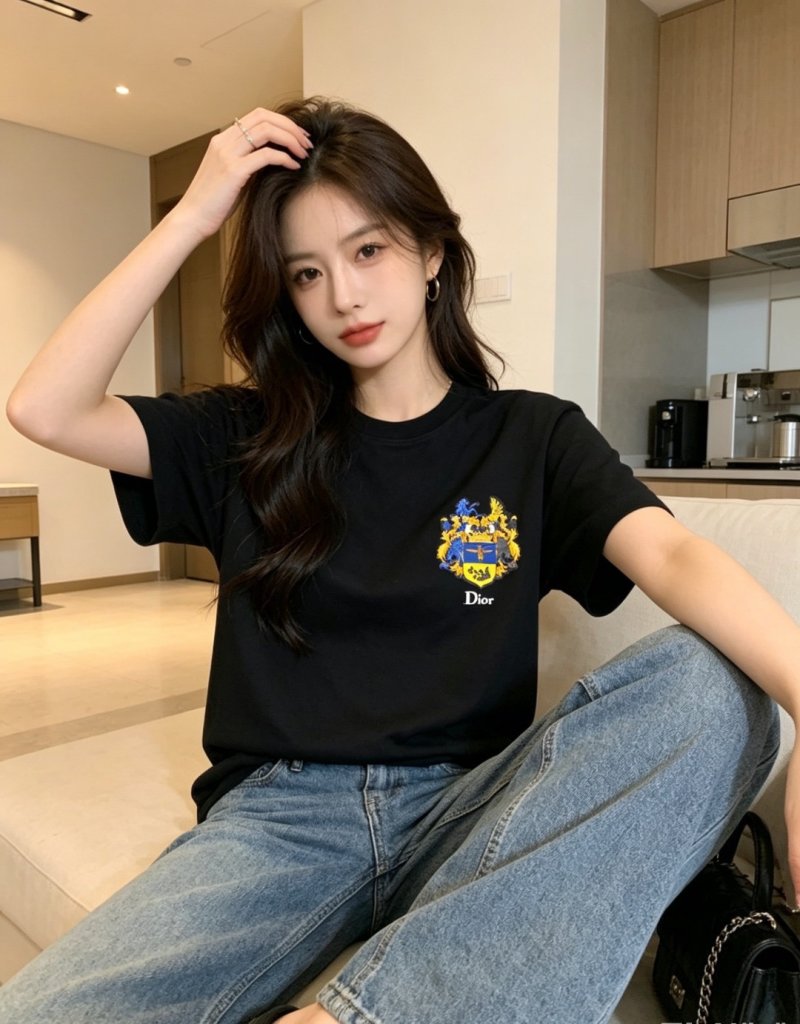 Dior Black Crest Logo Short Sleeve T-Shirt