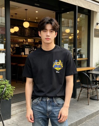 Dior Black Crest Logo Short Sleeve T-Shirt view 3