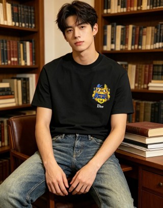 Dior Black Crest Logo Short Sleeve T-Shirt view 4