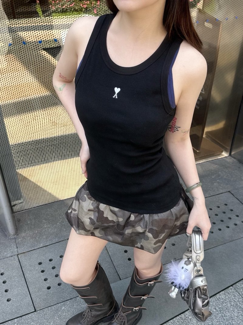 Essentials Black Ribbed Tank Top with Heart Logo