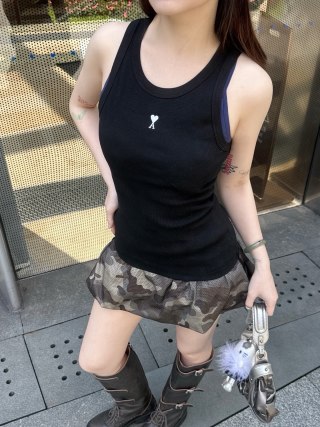 Essentials Black Ribbed Tank Top with Heart Logo