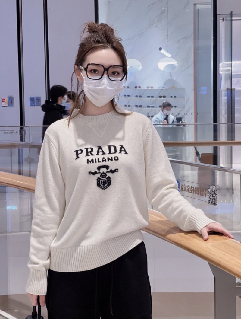 Prada Milano Crest Knit Sweater Cream