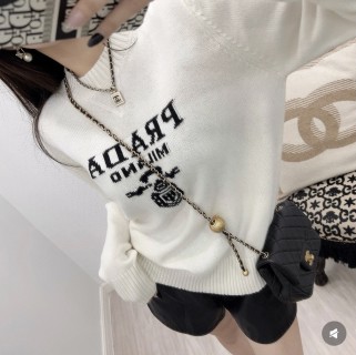 Prada Milano Crest Knit Sweater Cream view 4