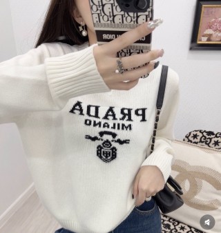 Prada Milano Crest Knit Sweater Cream view 5