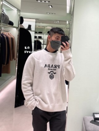 Prada Milano Crest Knit Sweater Cream view 6