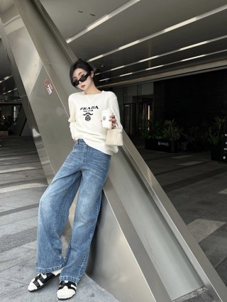 Prada Milano Crest Knit Sweater Cream view 7