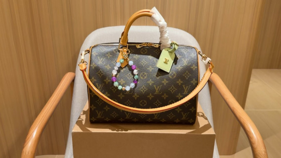 Louis Vuitton Monogram Canvas Speedy Handbag with Beaded Charm