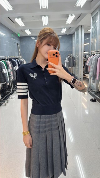 Lacoste Women's Black Polo Shirt with Striped Sleeves view 2