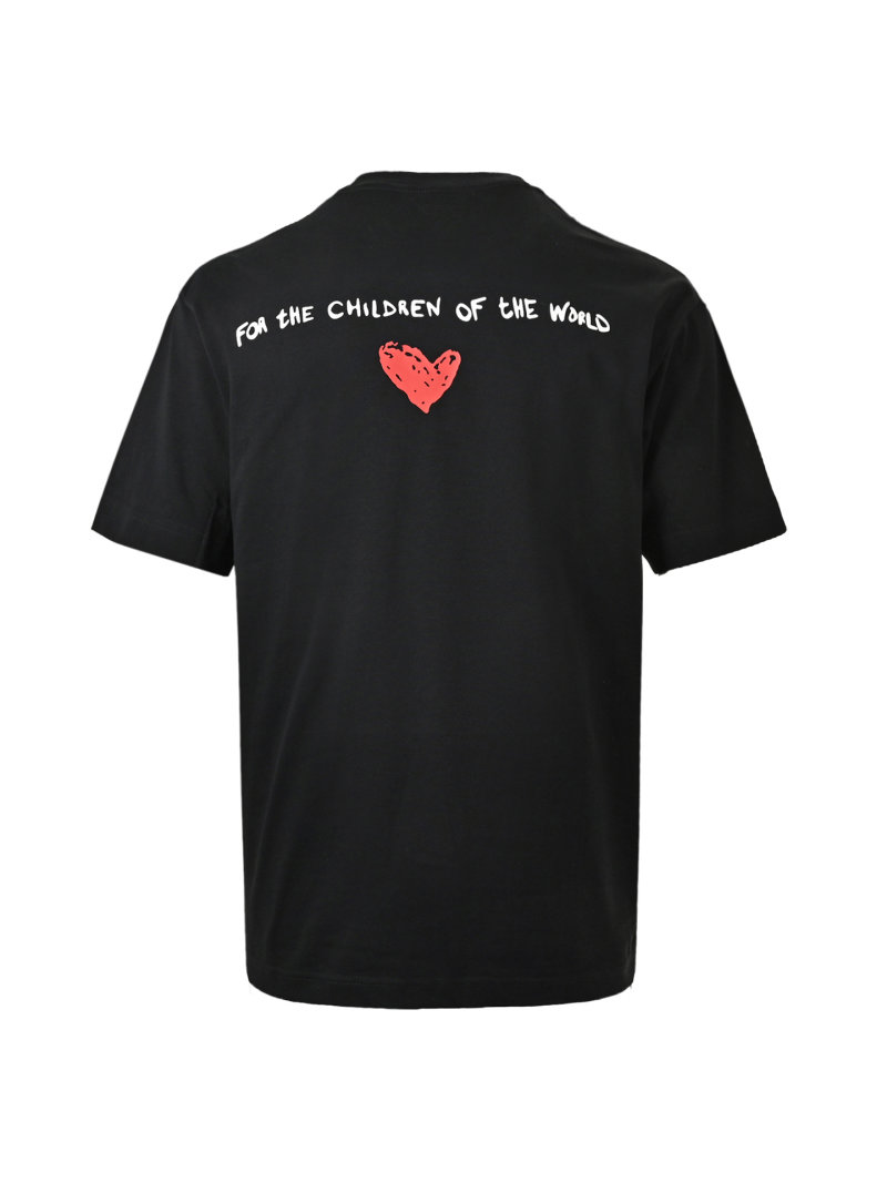 Black Oversized Short Sleeve T-Shirt with Red Heart Print view