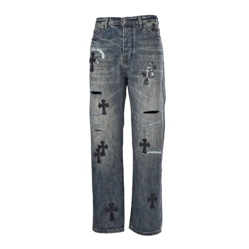 Chrome Hearts Cross Distressed Light Blue Denim Jeans view