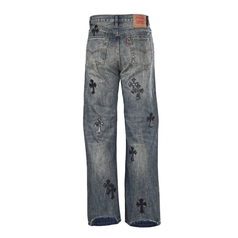 Chrome Hearts Cross Distressed Light Blue Denim Jeans view