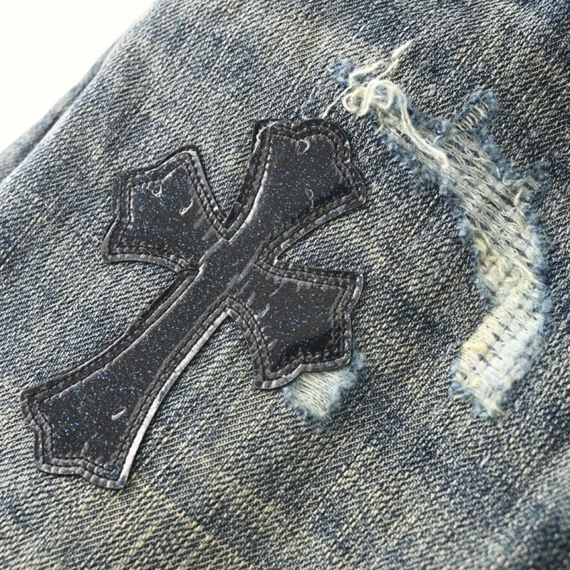 Chrome Hearts Cross Distressed Light Blue Denim Jeans view