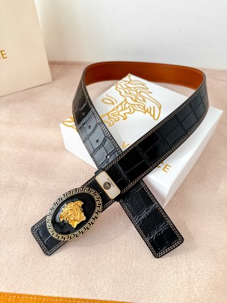 Versace Medusa Crocodile Leather Belt Black & Gold view 4