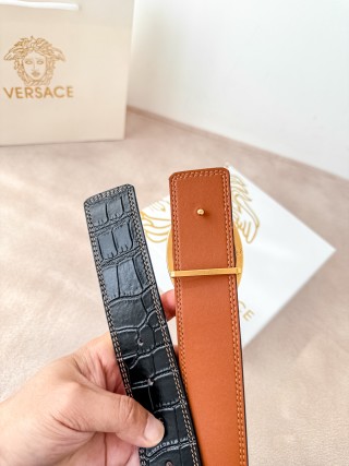 Versace Medusa Crocodile Leather Belt Black & Gold view 5