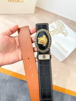 Versace Medusa Crocodile Leather Belt Black & Gold view 6