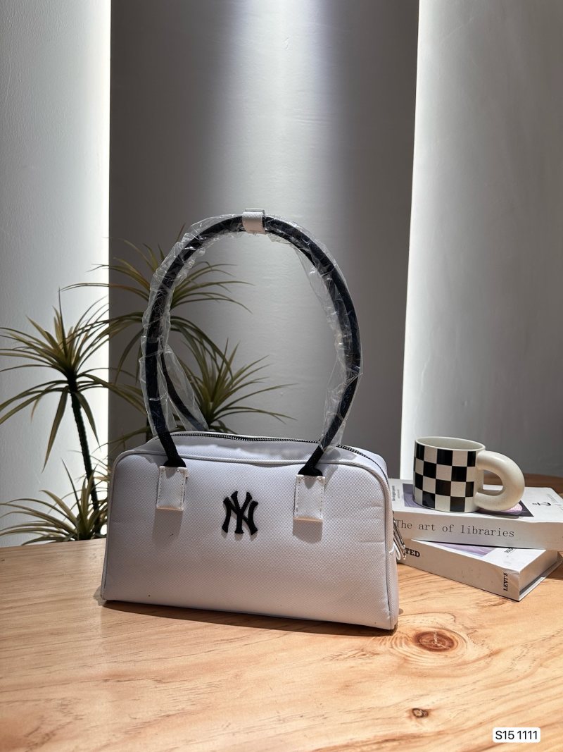 MLB Underarm Hobo Bag White with Black Handles