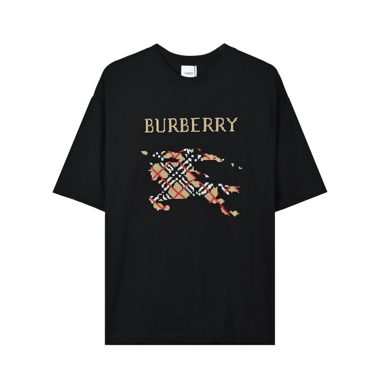 Burberry Black Short Sleeve T-Shirt with Embroidered Plaid Logo view