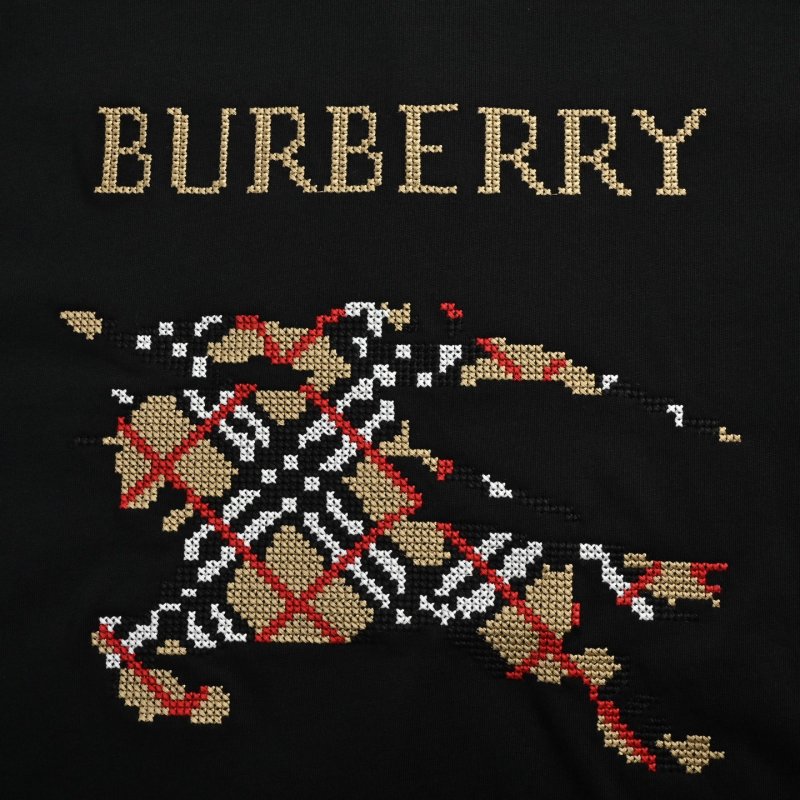 Burberry Black Short Sleeve T-Shirt with Embroidered Plaid Logo view