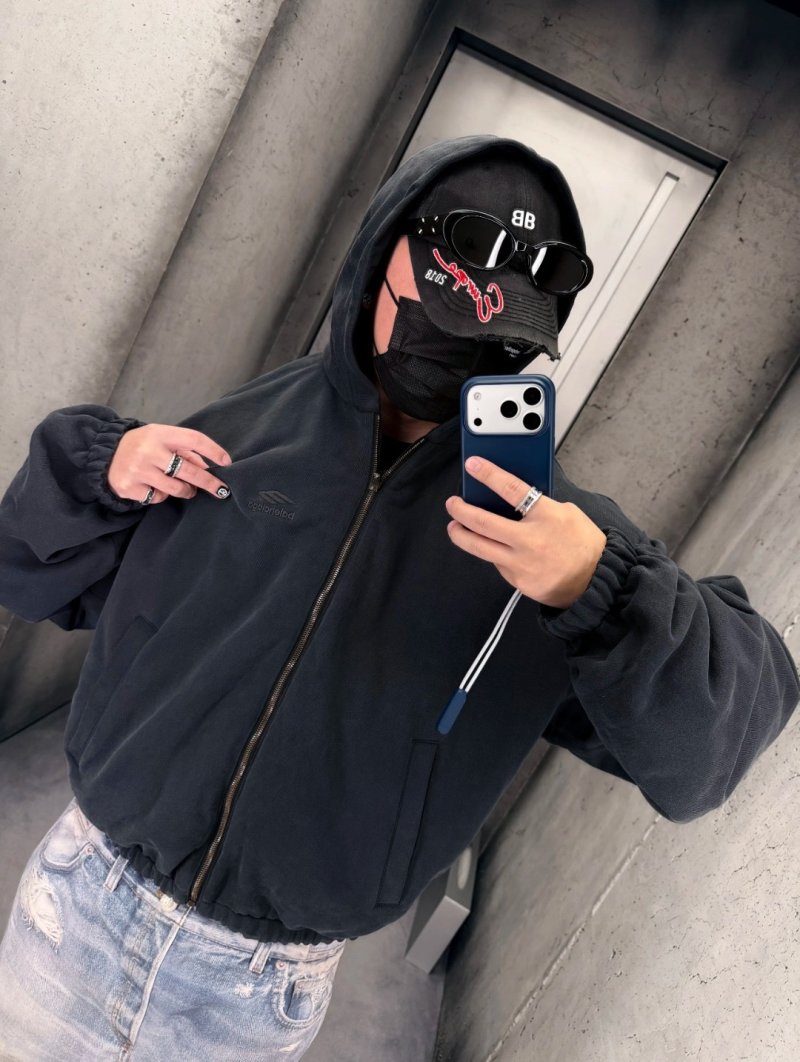 Black & Burgundy Colorblock Windbreaker Jacket view
