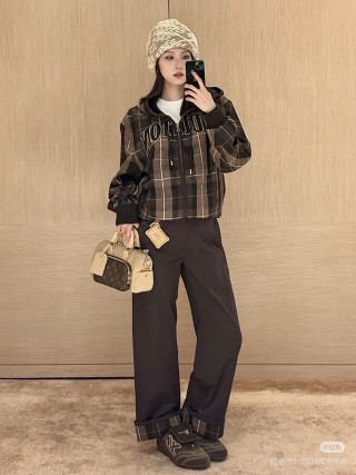Louis Vuitton Brown Plaid Zip Hoodie Jacket view 2