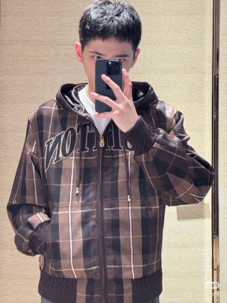 Louis Vuitton Brown Plaid Zip Hoodie Jacket view 5