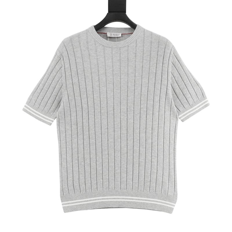 Loro Piana LP Ribbed Crew Neck Short Sleeve Knit - Light Grey