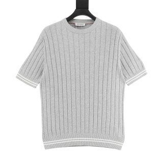 Loro Piana LP Ribbed Crew Neck Short Sleeve Knit - Light Grey