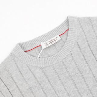 Loro Piana LP Ribbed Crew Neck Short Sleeve Knit - Light Grey view 3