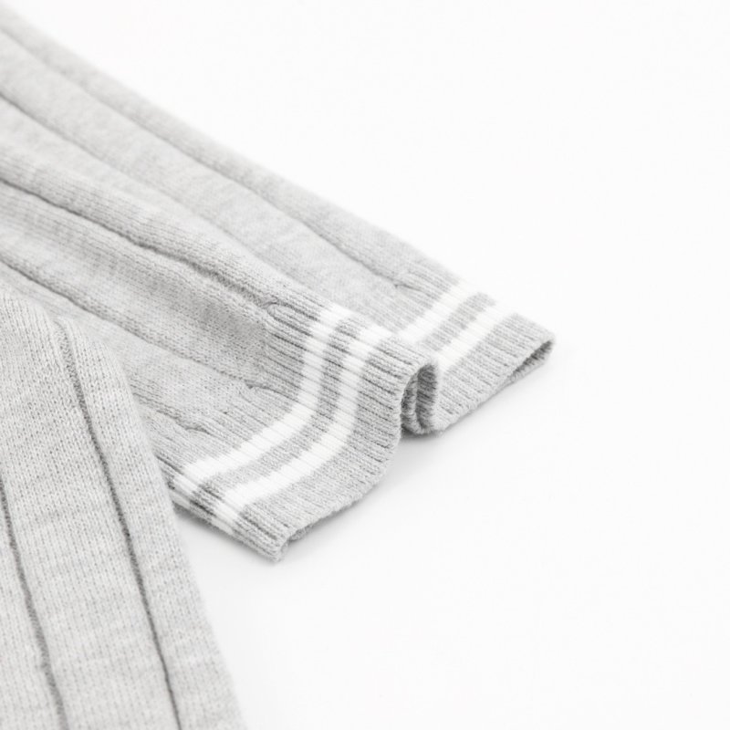 Grey Vertical Stripe Knit Sweater with Ribbed Trim view