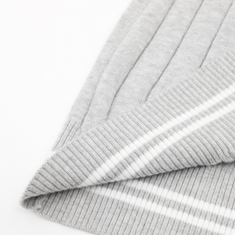 Grey Vertical Stripe Knit Sweater with Ribbed Trim view