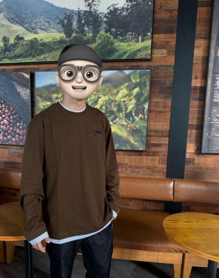 Brown Long Sleeve Crewneck T-Shirt with Contrast Trim view 2