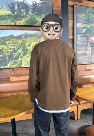 Brown Long Sleeve Crewneck T-Shirt with Contrast Trim view 3