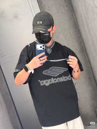 Balenciaga Black Logo Print Short Sleeve T-Shirt view 6