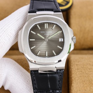 Patek Philippe Nautilus Blue Dial Leather Strap Watch view 4