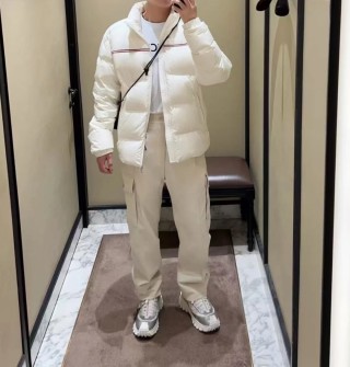 White Puffer Down Jacket with Red Stripe view 3