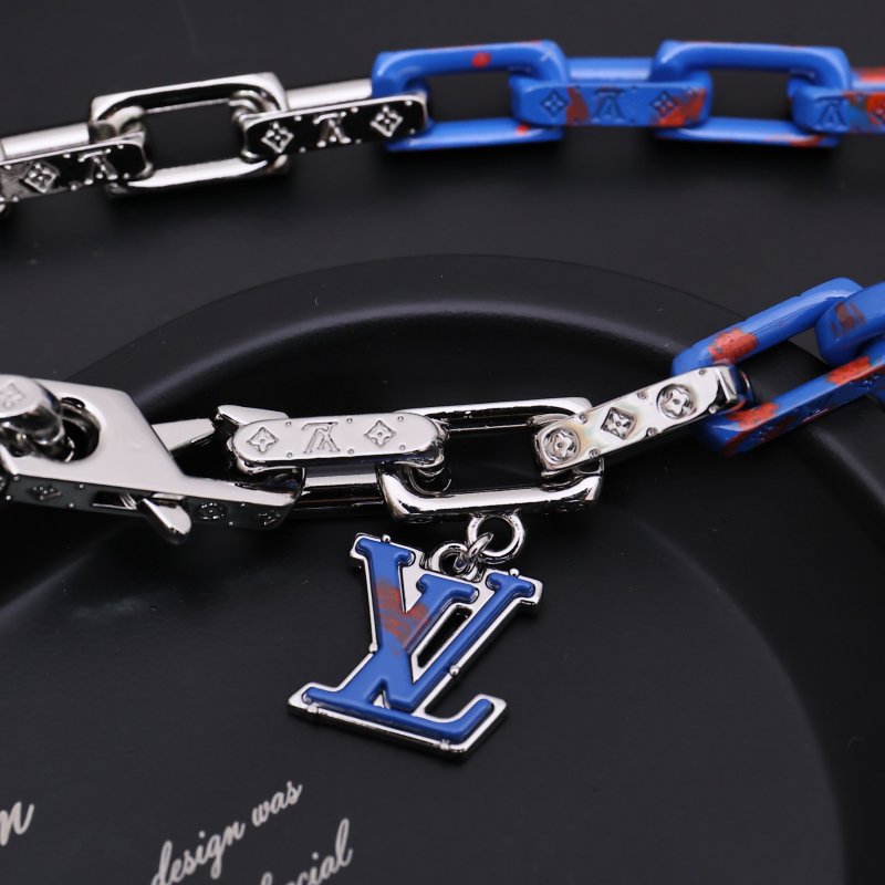 Louis Vuitton Acrylic Resin Metal Chain Link Necklace Blue Red view