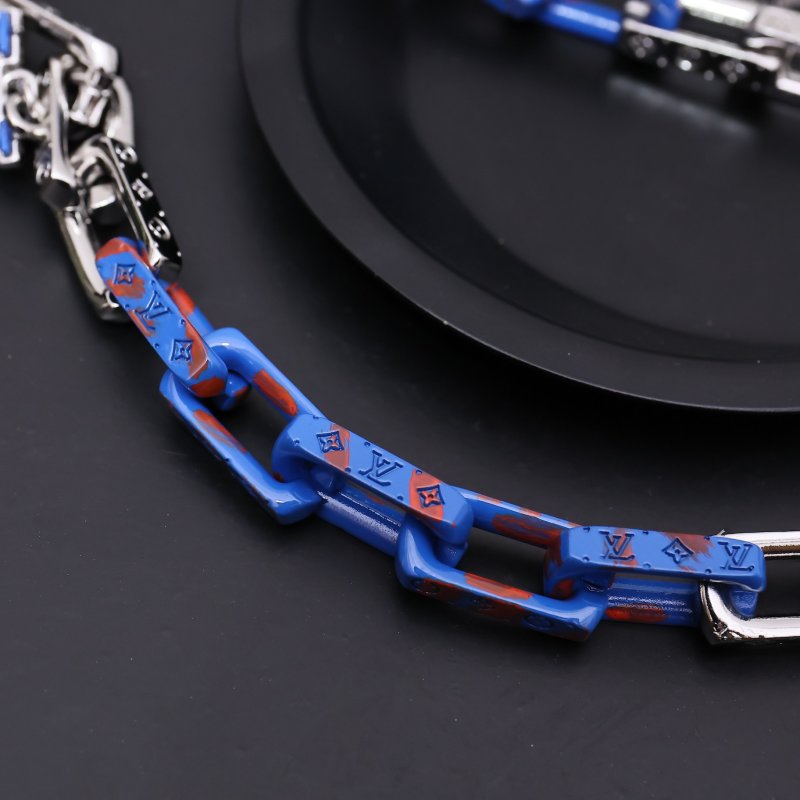 Louis Vuitton Acrylic Resin Metal Chain Link Necklace Blue Red view